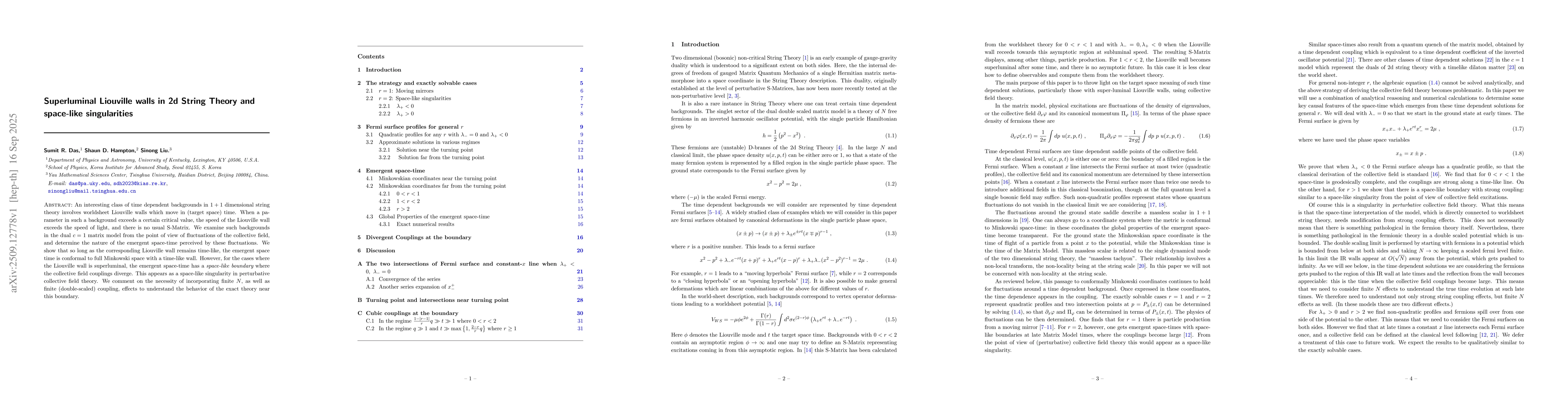 Thumbnail for Superluminal Liouville walls in 2d String Theory and space-like
  singularities