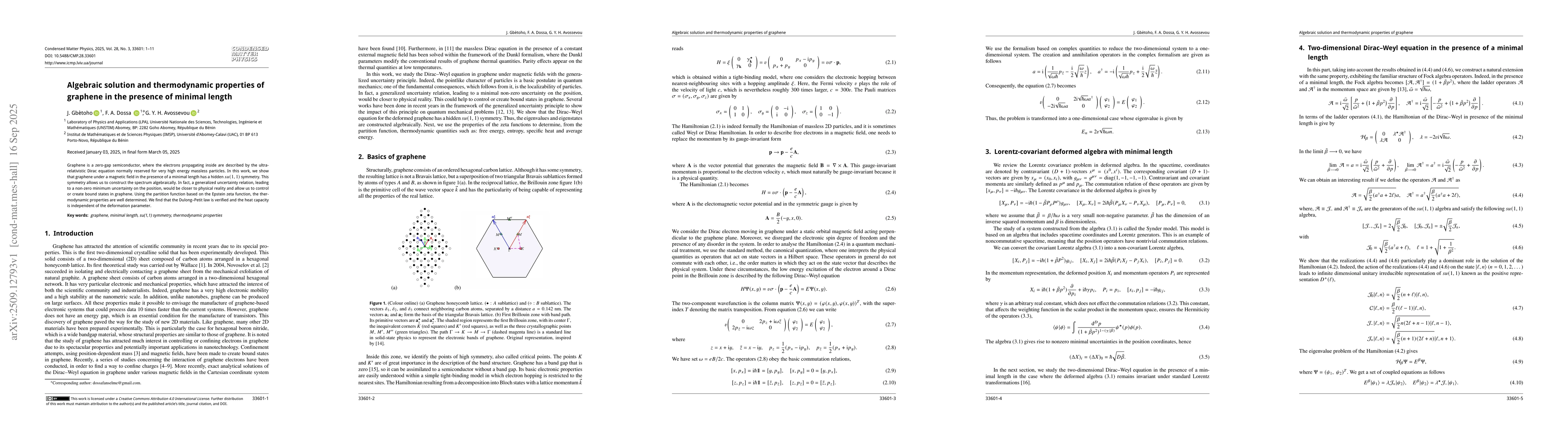 Thumbnail for Algebraic solution and thermodynamic properties of graphene in the
  presence of minimal length