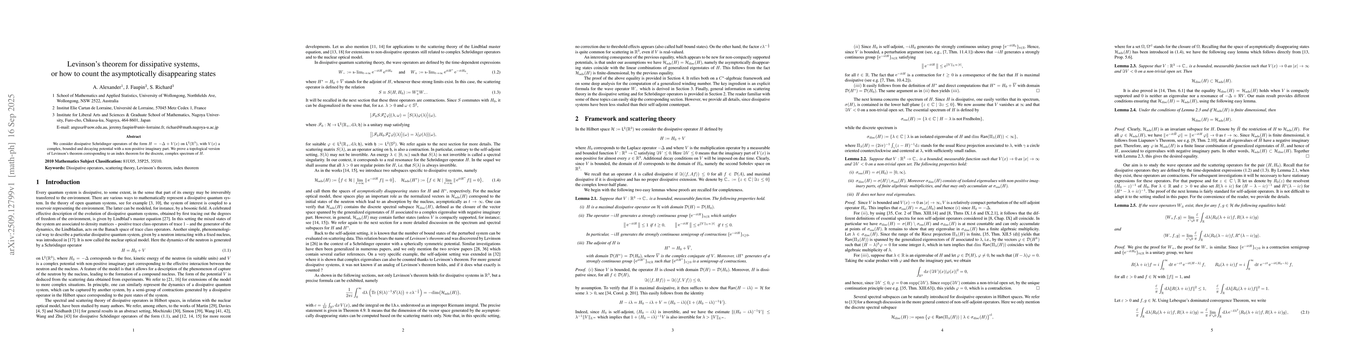 Thumbnail for Levinson's theorem for dissipative systems, or how to count the
  asymptotically disappearing states