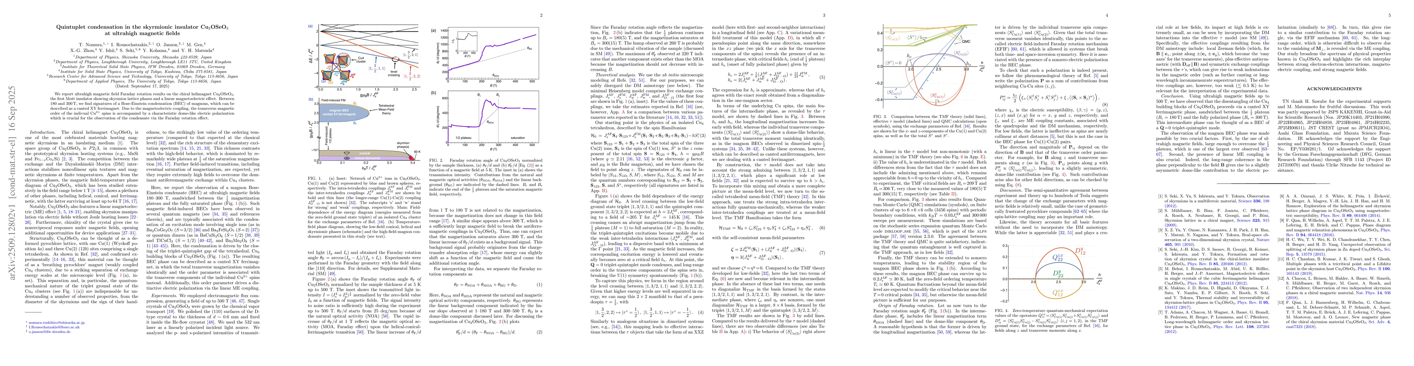 Thumbnail for Quintuplet condensation in the skyrmionic insulator Cu2OSeO3 at
  ultrahigh magnetic fields