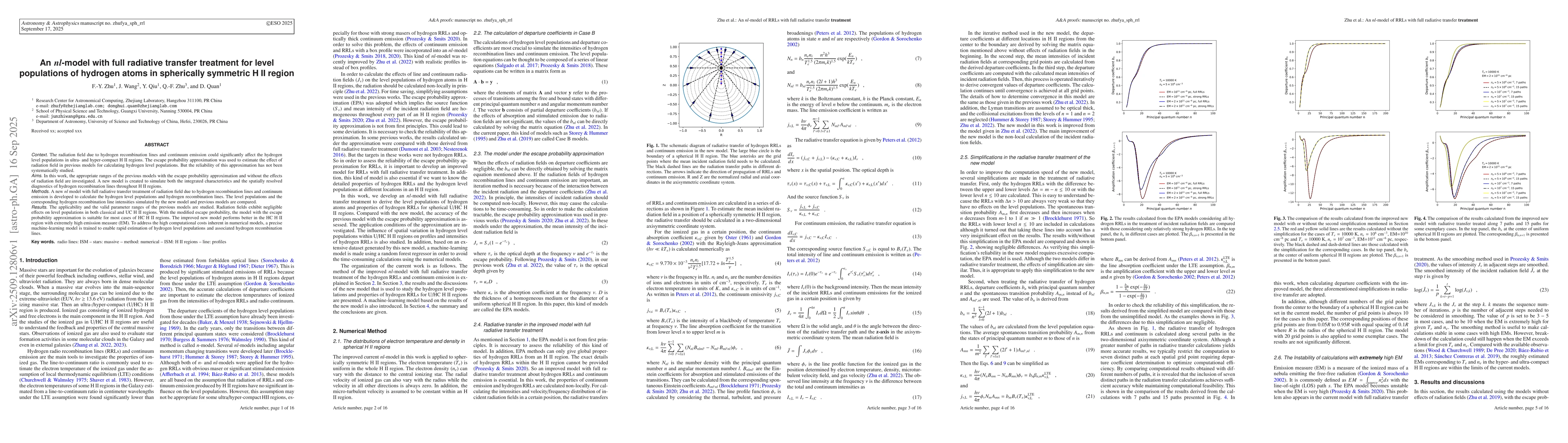 Thumbnail for An nl-model with a full radiative transfer treatment for level
  populations of hydrogen atoms in a spherically symmetric H II region