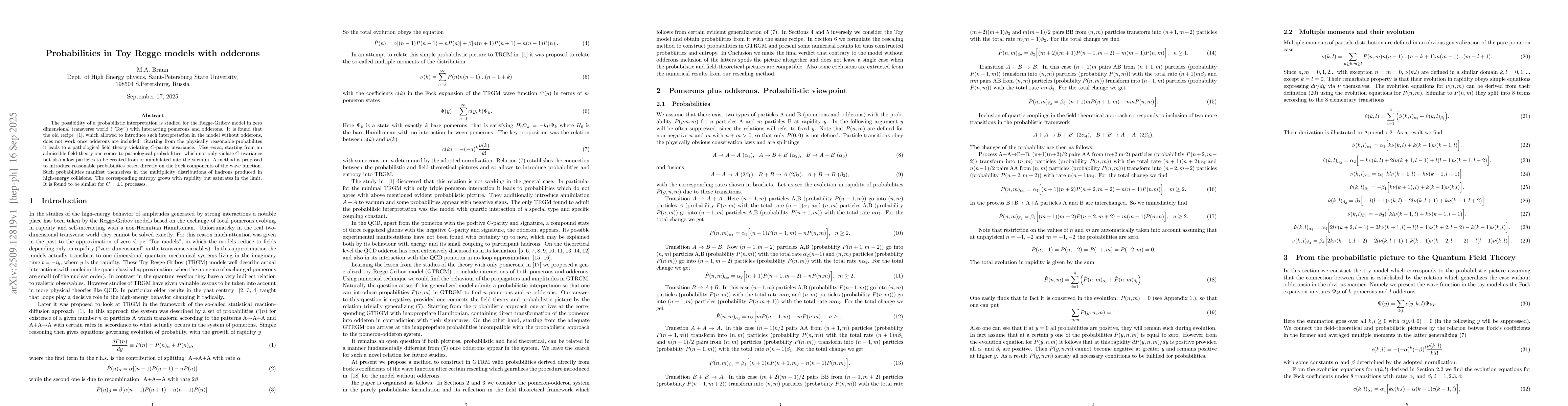 Thumbnail for Probabilities in Toy Regge models with odderons