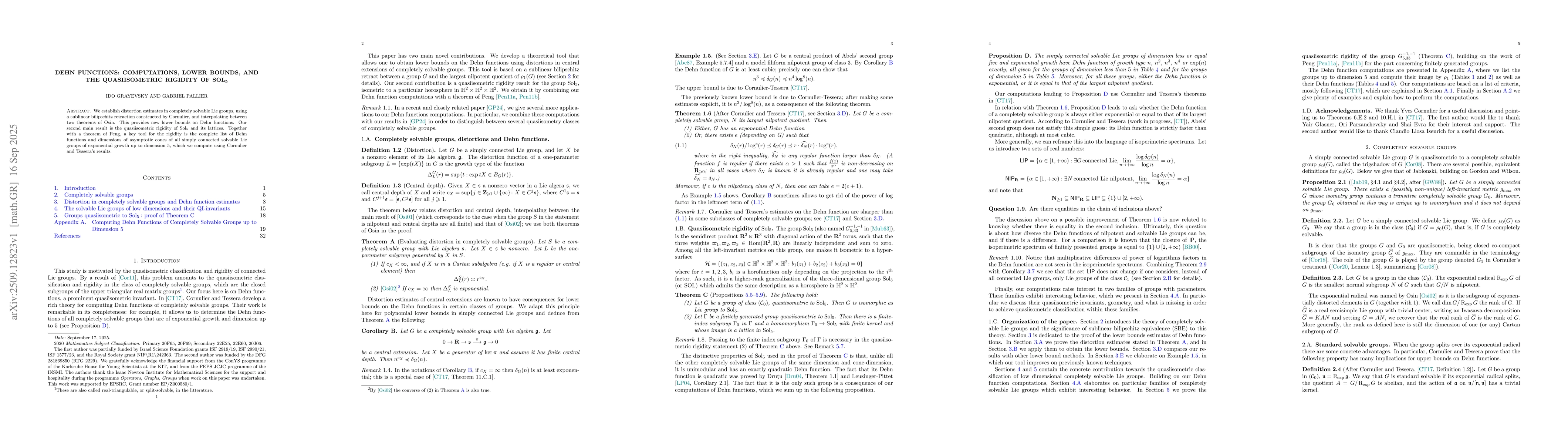 Thumbnail for Dehn functions: computations, lower bounds, and the quasiisometric
  rigidity of $\rm{Sol}_5$