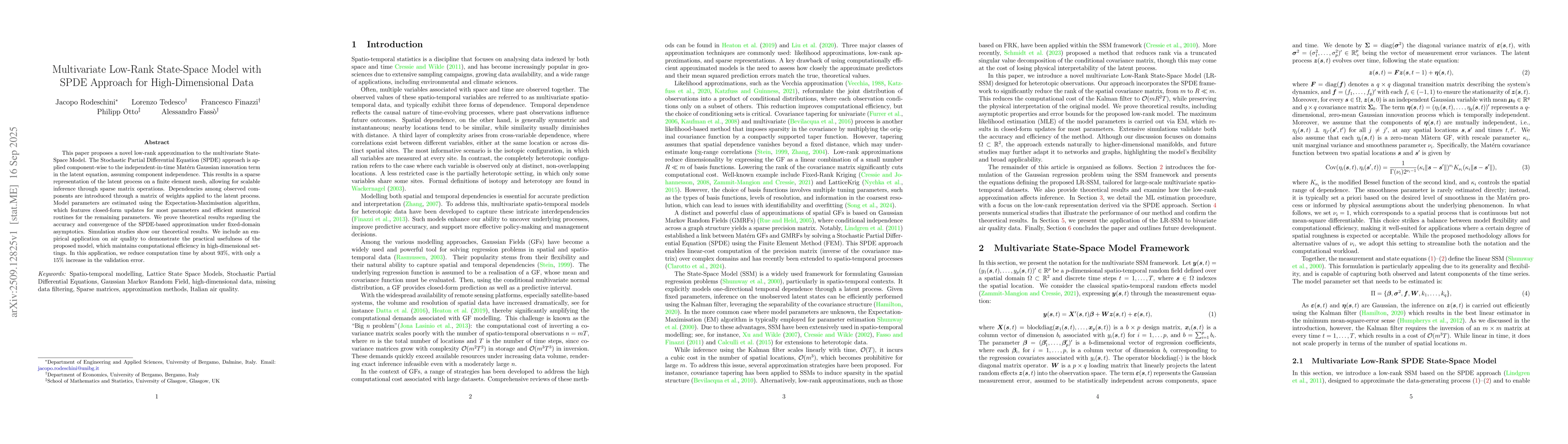 Thumbnail for Multivariate Low-Rank State-Space Model with SPDE Approach for
  High-Dimensional Data