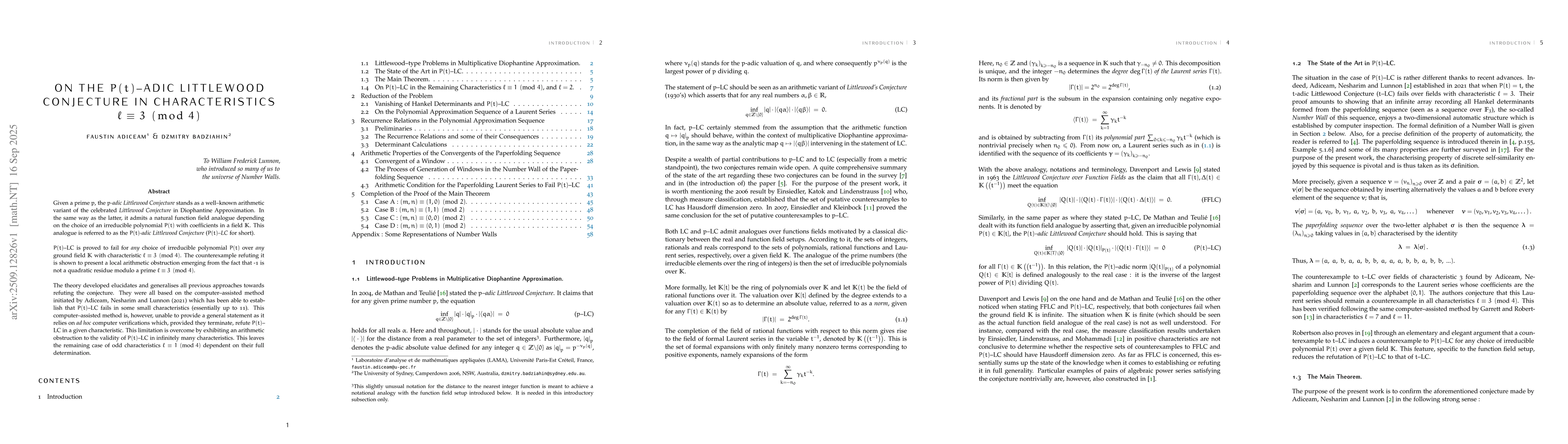 Thumbnail for On the $P(t)$-adic Littlewood Conjecture in Characteristics $\ell \equiv
  3\pmod{4}$