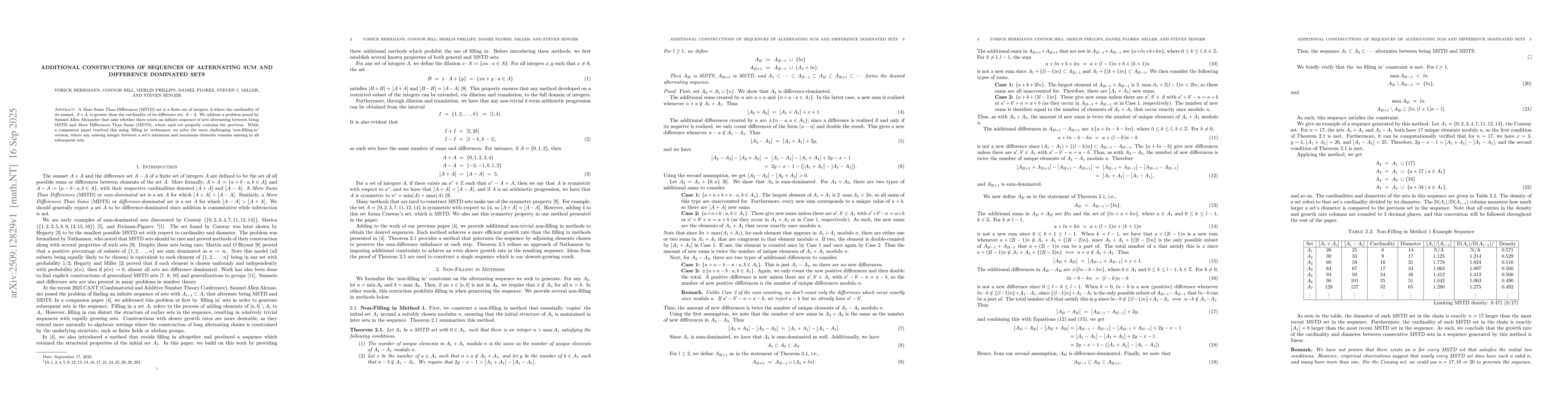 Thumbnail for Additional Constructions of Sequences of Alternating Sum and Difference
  Dominated Sets