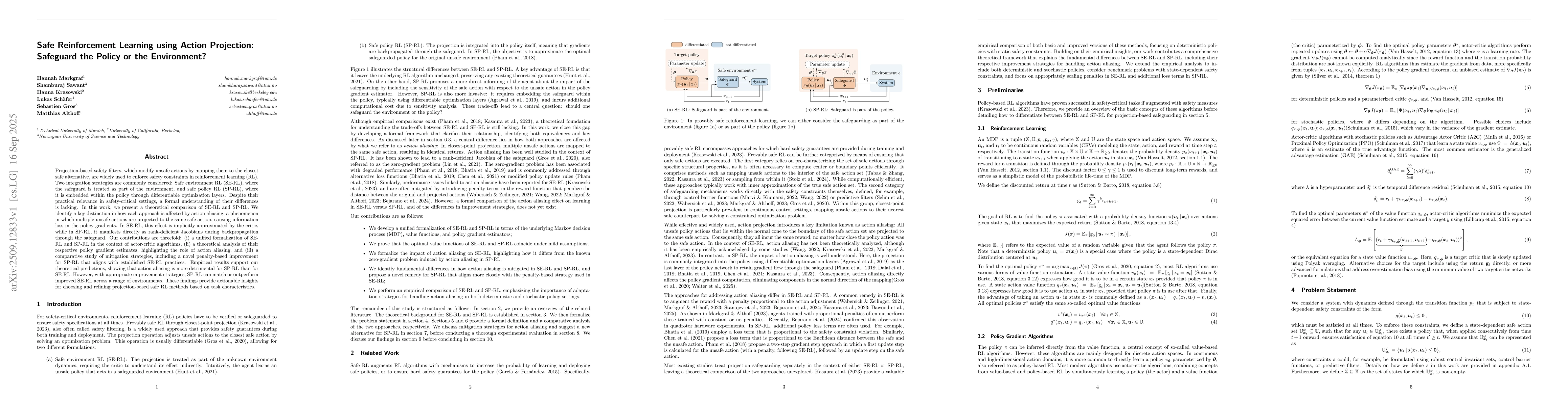 Thumbnail for Safe Reinforcement Learning using Action Projection: Safeguard the
  Policy or the Environment?