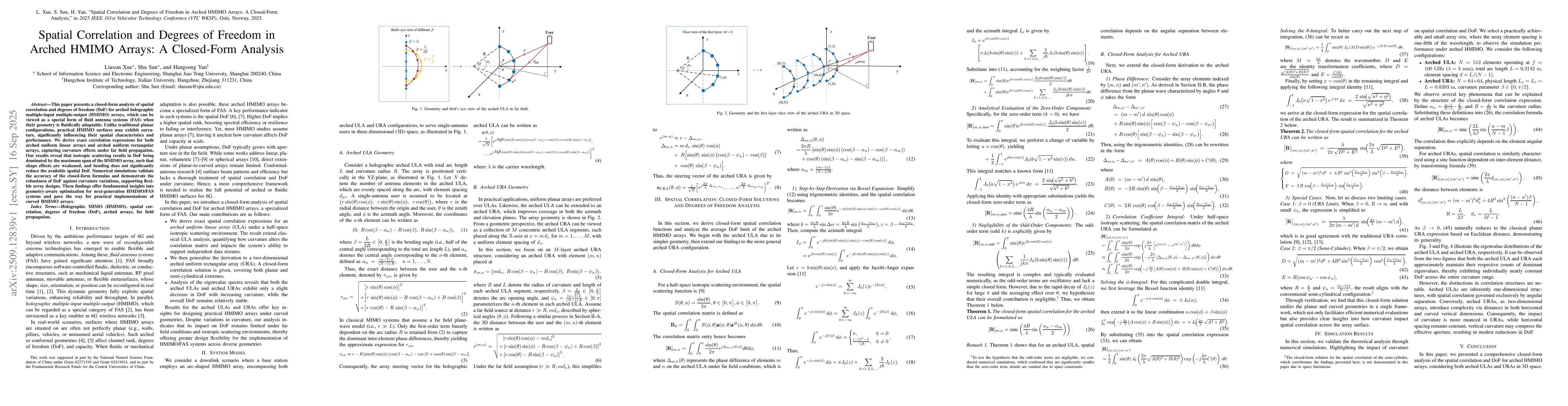 Thumbnail for Spatial Correlation and Degrees of Freedom in Arched HMIMO Arrays: A
  Closed-Form Analysis