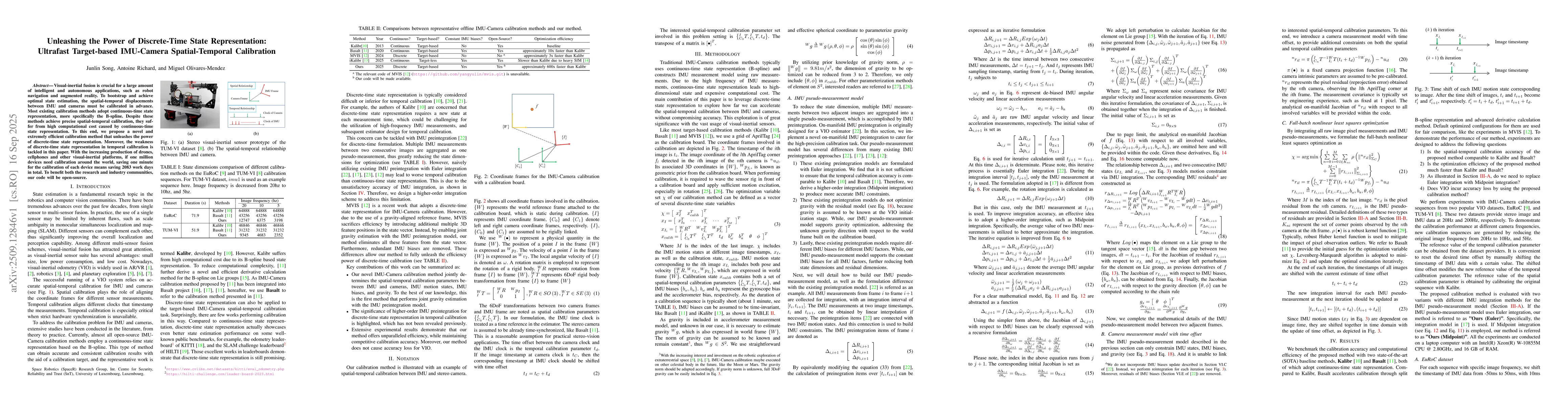 Thumbnail for Unleashing the Power of Discrete-Time State Representation: Ultrafast
  Target-based IMU-Camera Spatial-Temporal Calibration