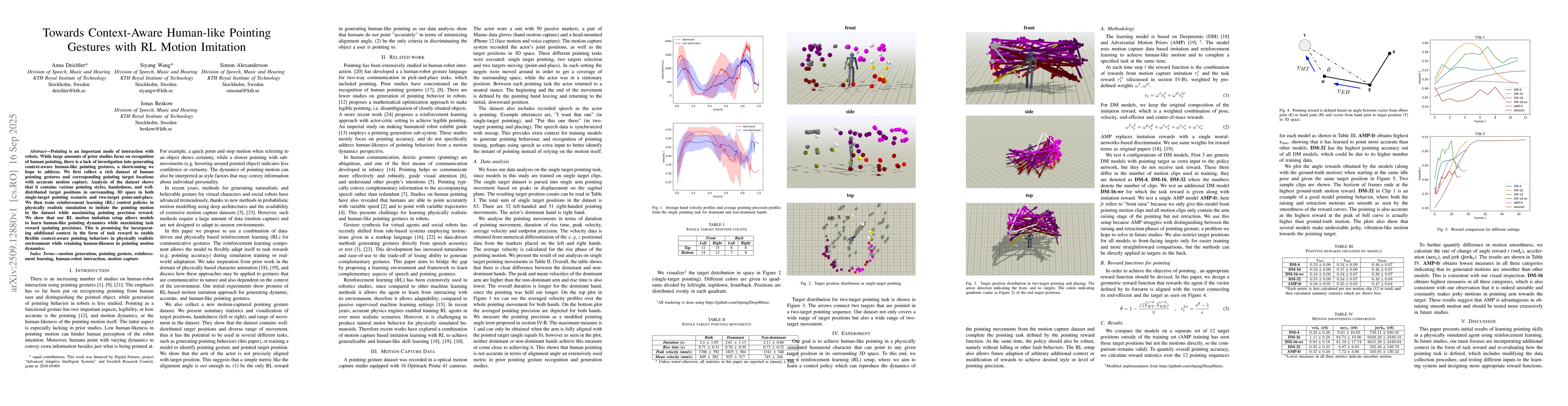 Thumbnail for Towards Context-Aware Human-like Pointing Gestures with RL Motion
  Imitation