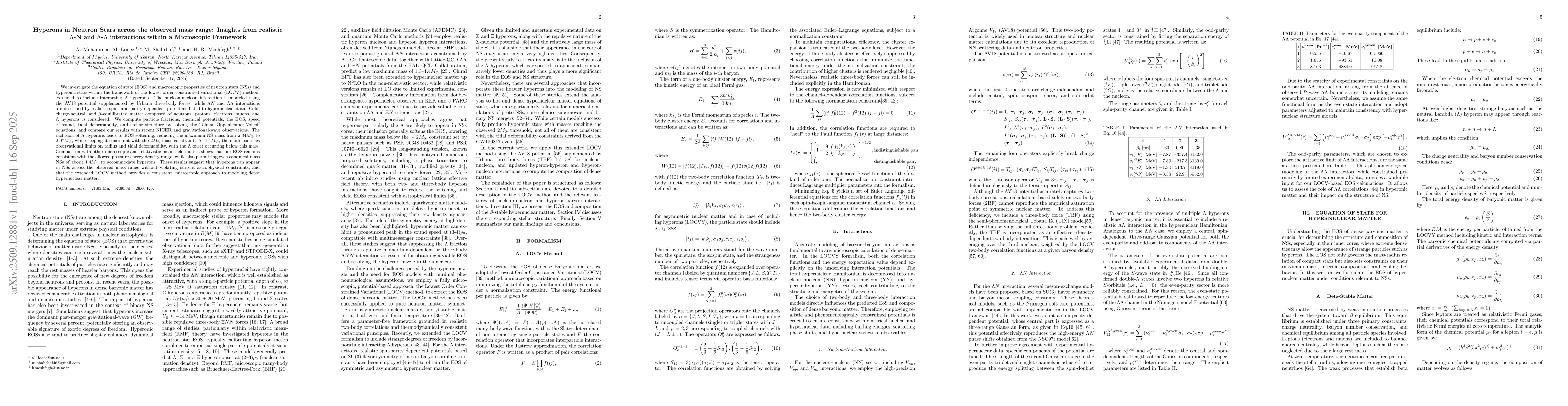 Thumbnail for Hyperons in Neutron Stars across the observed mass range: Insights from
  realistic $Λ$-N and $Λ$-$Λ$ interactions within a
  Microscopic Framework