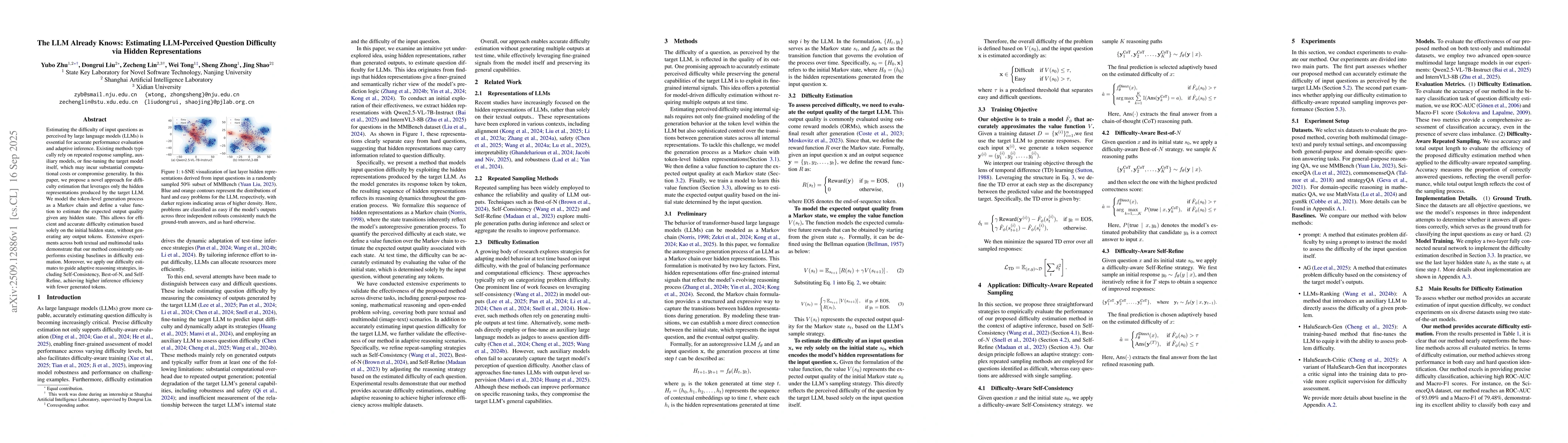 Thumbnail for The LLM Already Knows: Estimating LLM-Perceived Question Difficulty via
  Hidden Representations