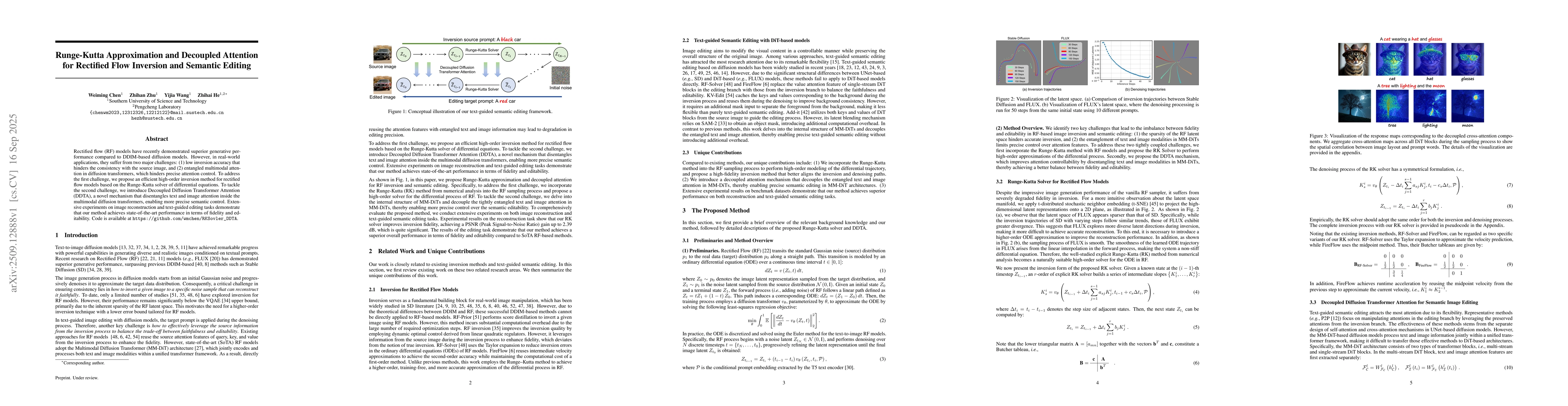 Thumbnail for Runge-Kutta Approximation and Decoupled Attention for Rectified Flow
  Inversion and Semantic Editing