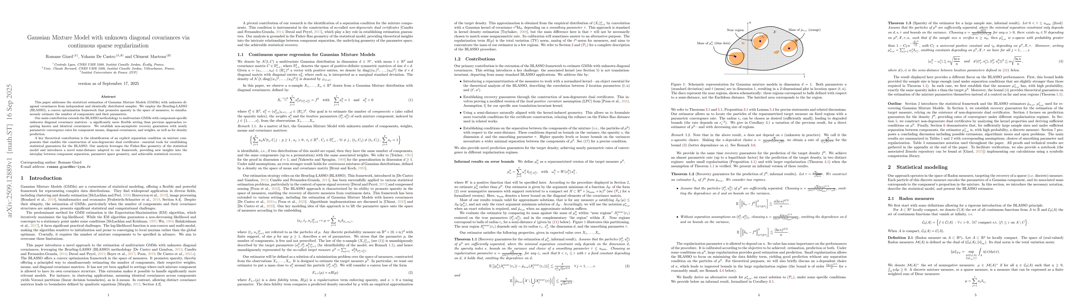 Thumbnail for Gaussian Mixture Model with unknown diagonal covariances via continuous
  sparse regularization