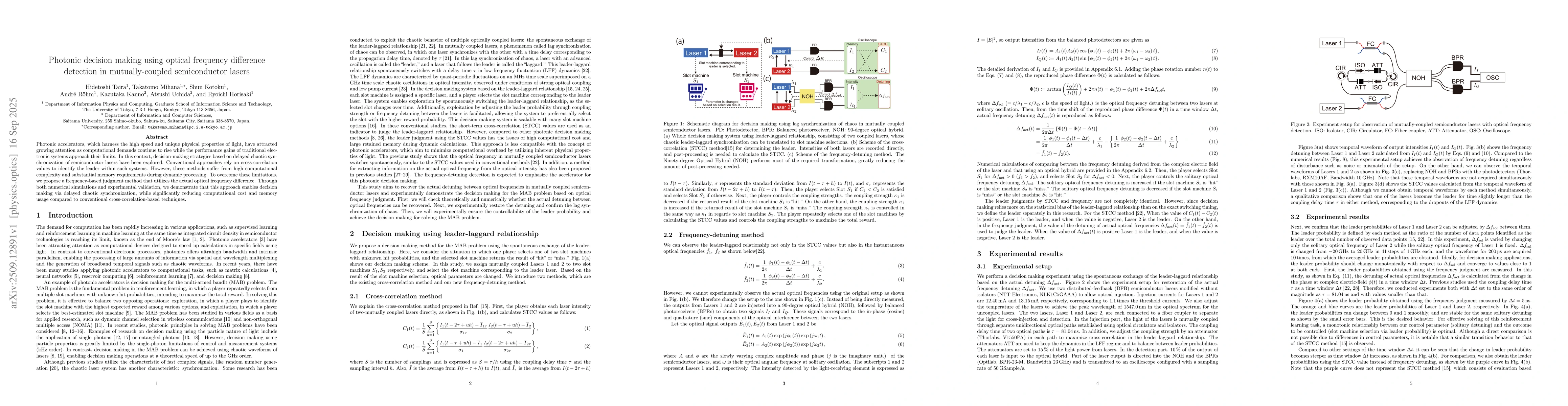 Thumbnail for Photonic decision making using optical frequency difference detection in
  mutually-coupled semiconductor lasers