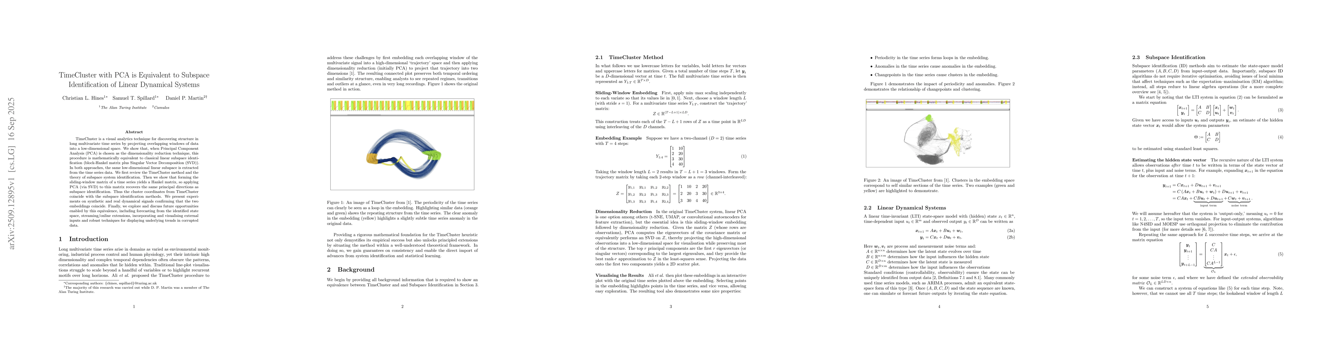 Thumbnail for TimeCluster with PCA is Equivalent to Subspace Identification of Linear
  Dynamical Systems