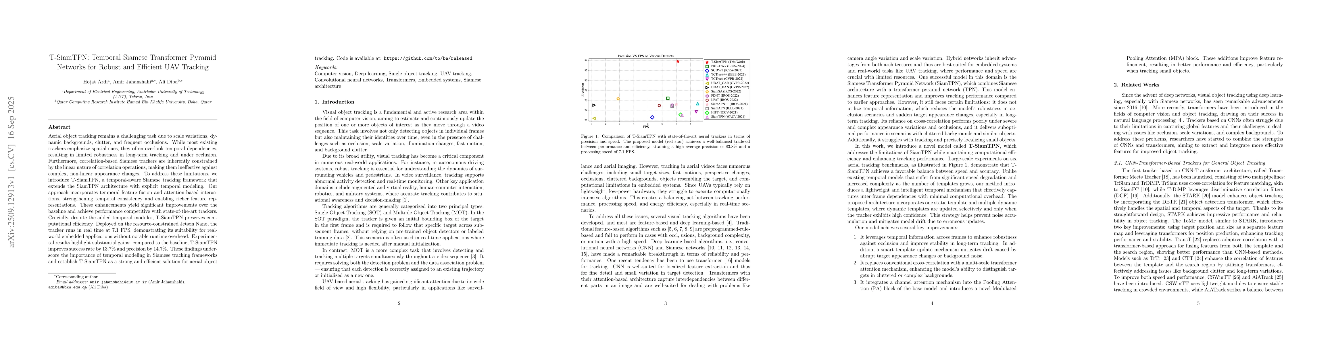 Thumbnail for T-SiamTPN: Temporal Siamese Transformer Pyramid Networks for Robust and
  Efficient UAV Tracking