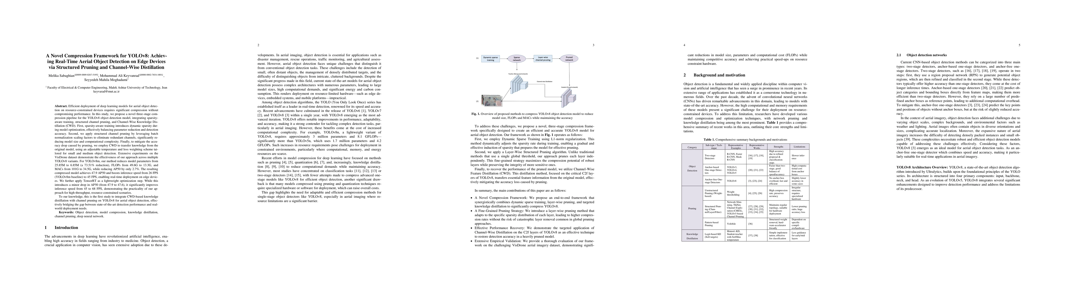 Thumbnail for A Novel Compression Framework for YOLOv8: Achiev-ing Real-Time Aerial
  Object Detection on Edge Devices via Structured Pruning and Channel-Wise
  Distillation