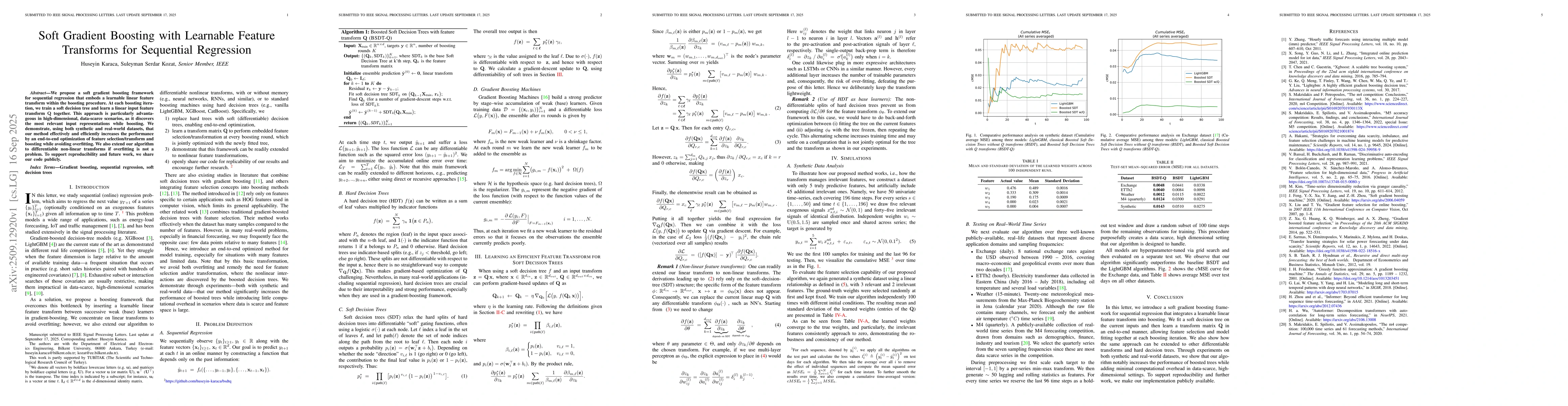 Thumbnail for Soft Gradient Boosting with Learnable Feature Transforms for Sequential
  Regression