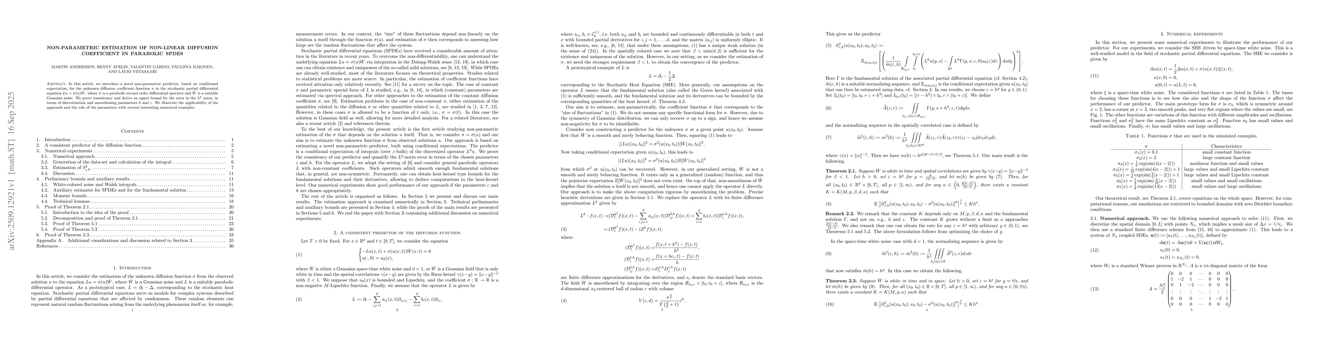 Thumbnail for Non-parametric estimation of non-linear diffusion coefficient in
  parabolic SPDEs