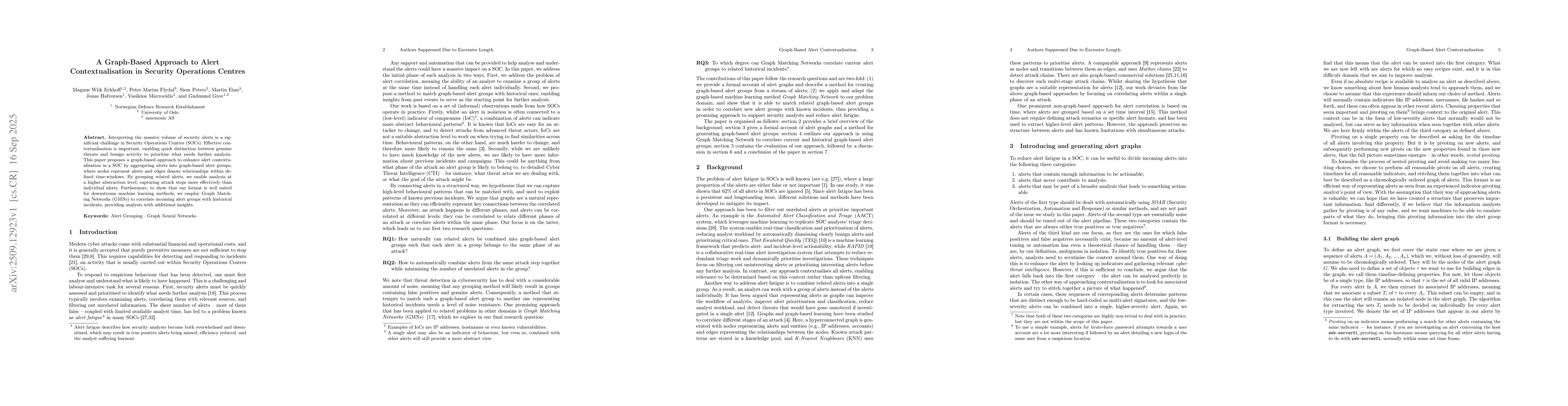 Thumbnail for A Graph-Based Approach to Alert Contextualisation in Security Operations
  Centres