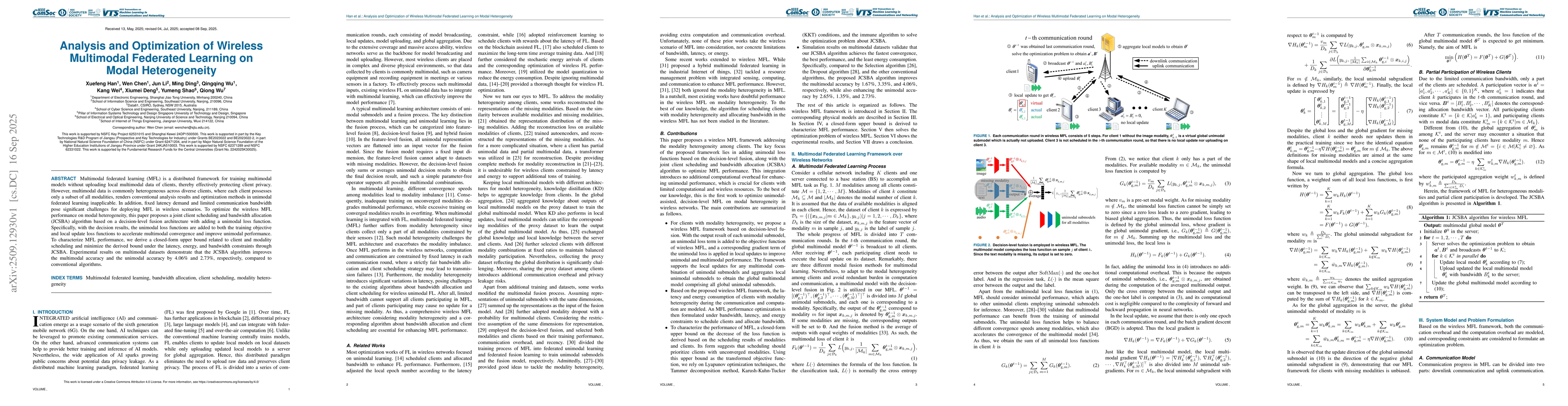 Thumbnail for Analysis and Optimization of Wireless Multimodal Federated Learning on
  Modal Heterogeneity