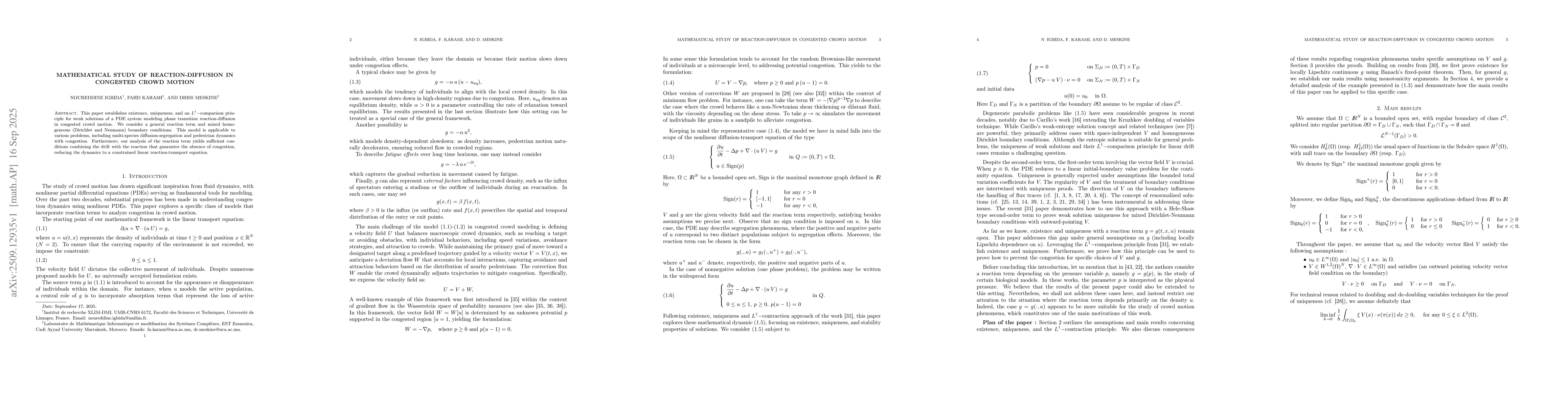 Thumbnail for Mathematical Study of Reaction-Diffusion in Congested Crowd Motion