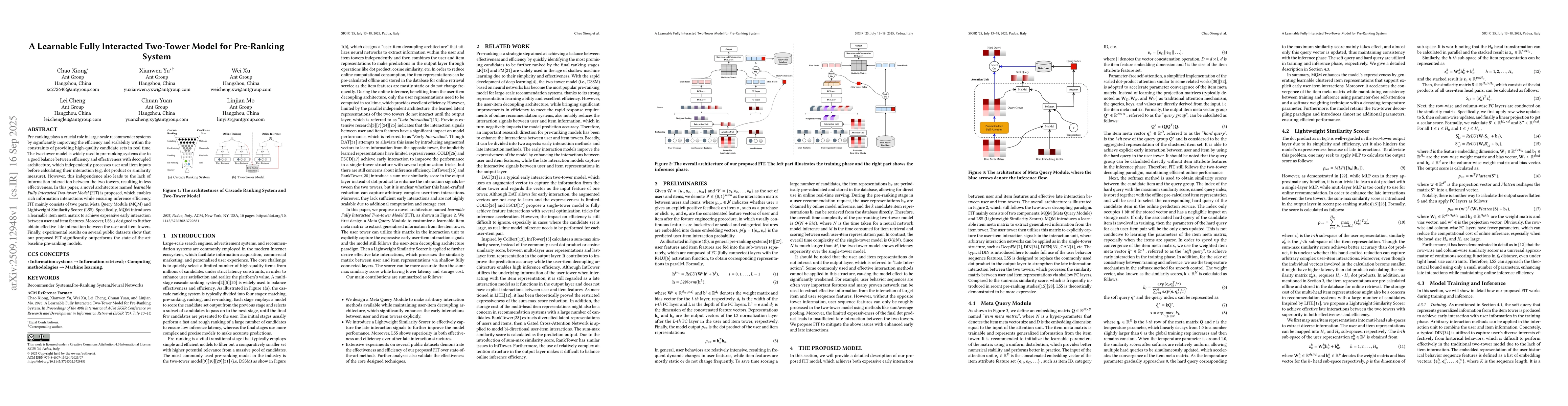 Thumbnail for A Learnable Fully Interacted Two-Tower Model for Pre-Ranking System