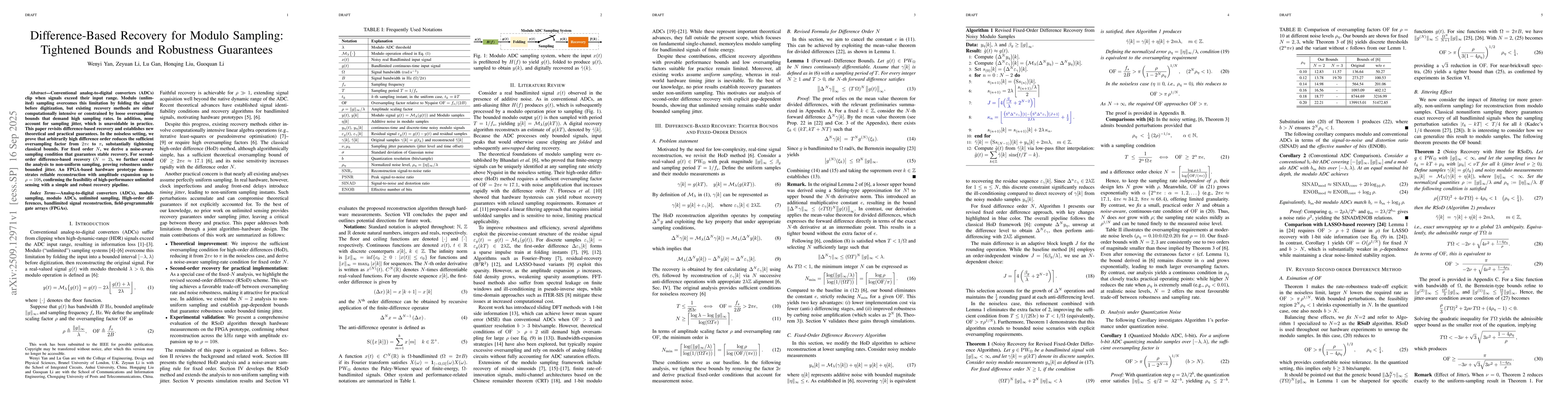 Thumbnail for Difference-Based Recovery for Modulo Sampling: Tightened Bounds and
  Robustness Guarantees