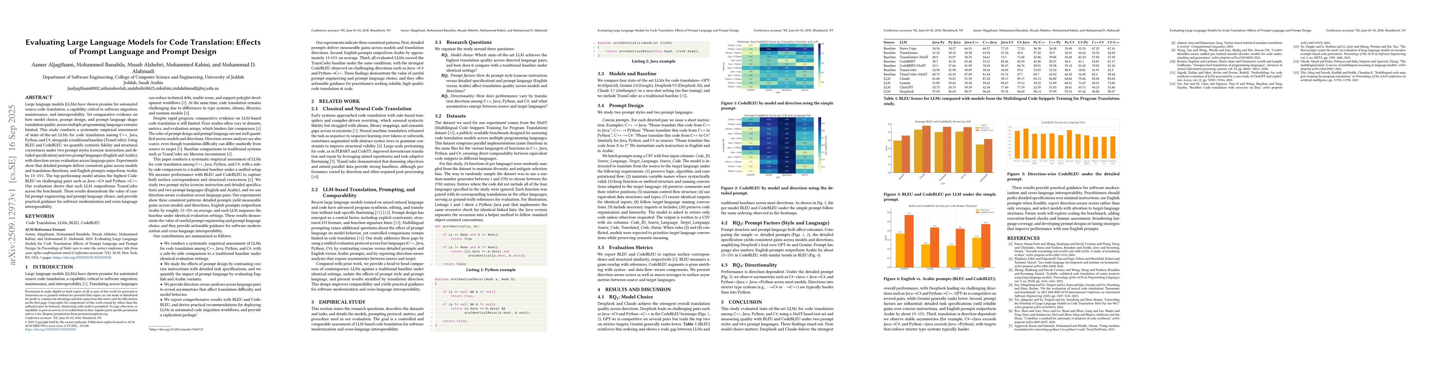 Thumbnail for Evaluating Large Language Models for Code Translation: Effects of Prompt
  Language and Prompt Design