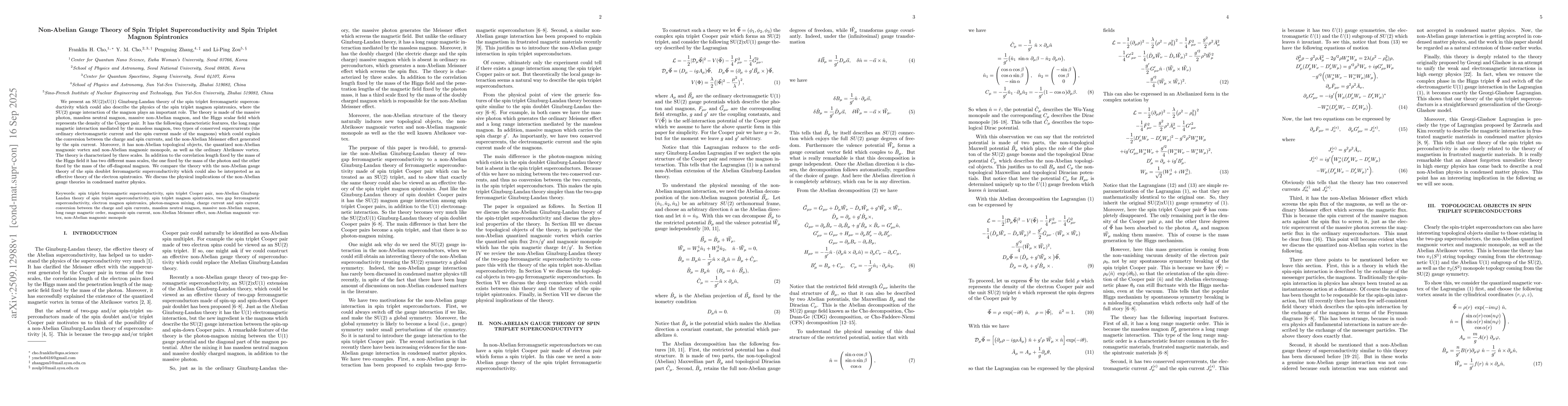 Thumbnail for Non-Abelian Gauge Theory of Spin Triplet Superconductivity and Spin
  Triplet Magnon Spintronics