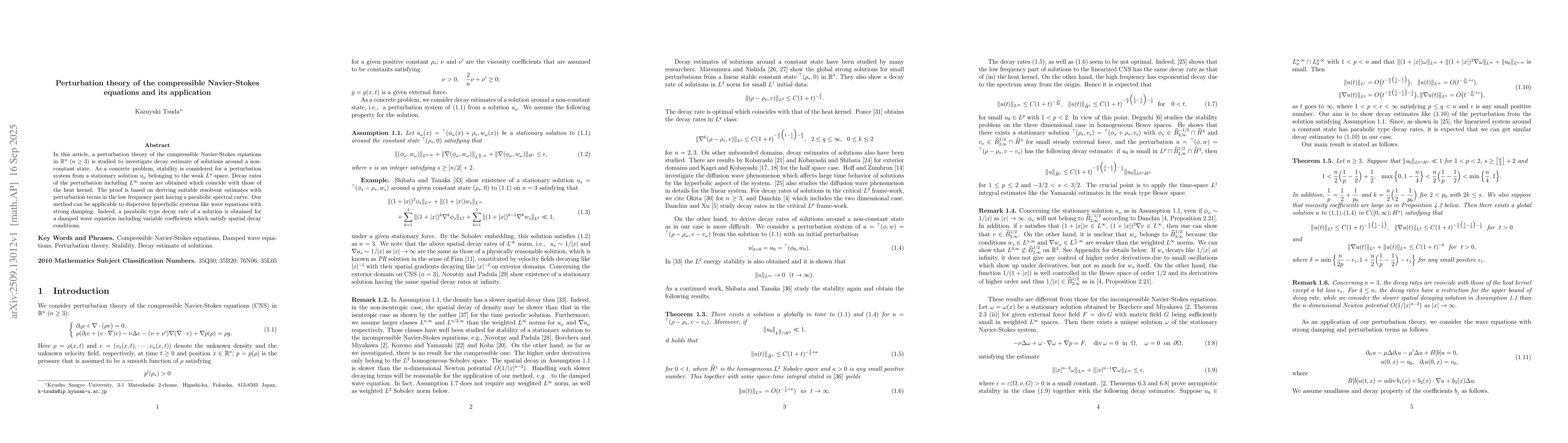 Thumbnail for Perturbation theory of the compressible Navier-Stokes equations and its
  application