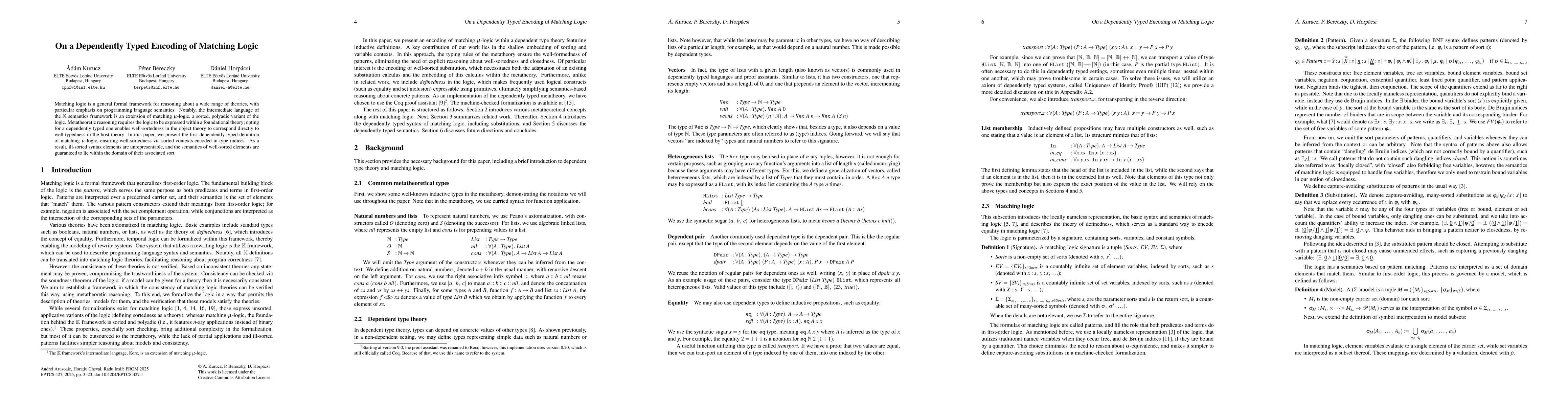 Thumbnail for On a Dependently Typed Encoding of Matching Logic