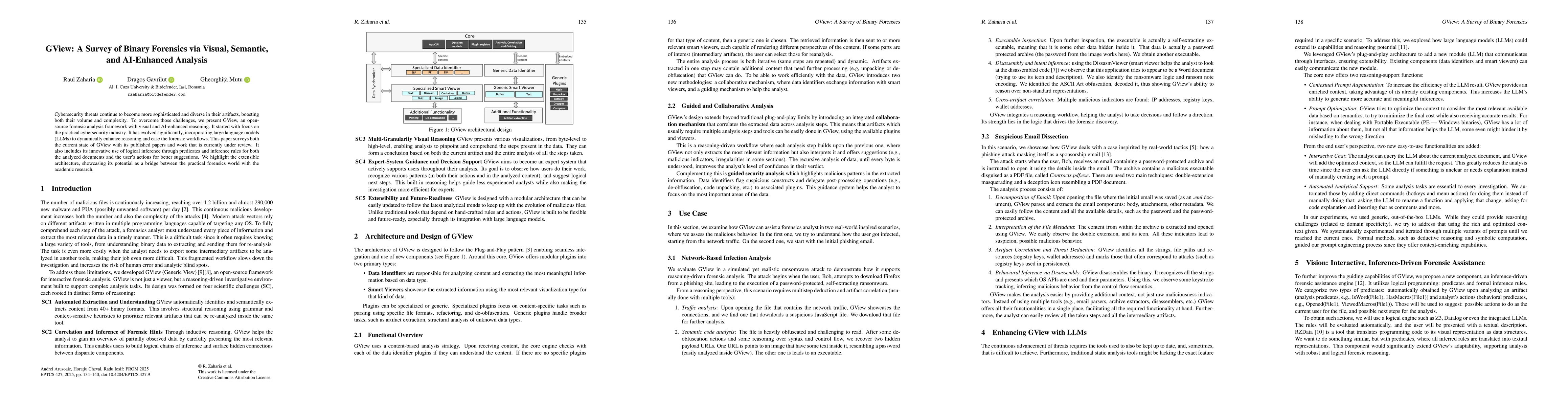 Thumbnail for GView: A Survey of Binary Forensics via Visual, Semantic, and
  AI-Enhanced Analysis