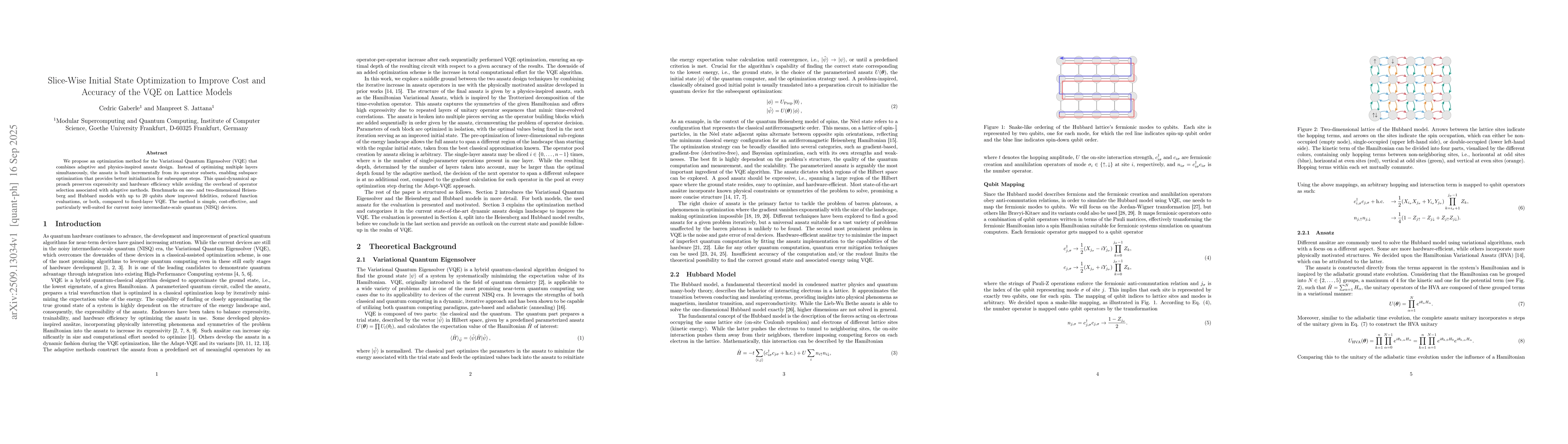 Thumbnail for Slice-Wise Initial State Optimization to Improve Cost and Accuracy of
  the VQE on Lattice Models