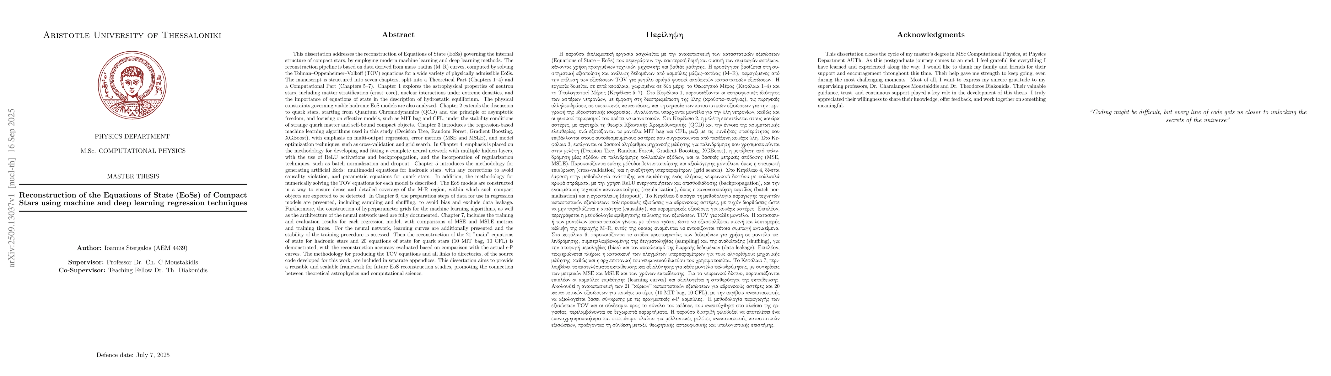 Thumbnail for Reconstruction of the Equations of State (EoSs) of Compact Stars using
  machine and deep learning regression techniques