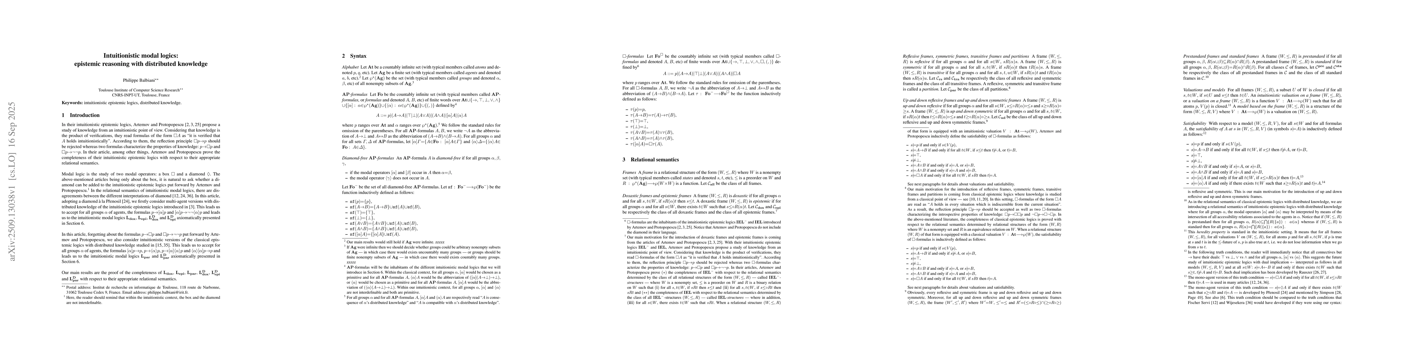 Thumbnail for Intuitionistic modal logics: epistemic reasoning with distributed
  knowledge