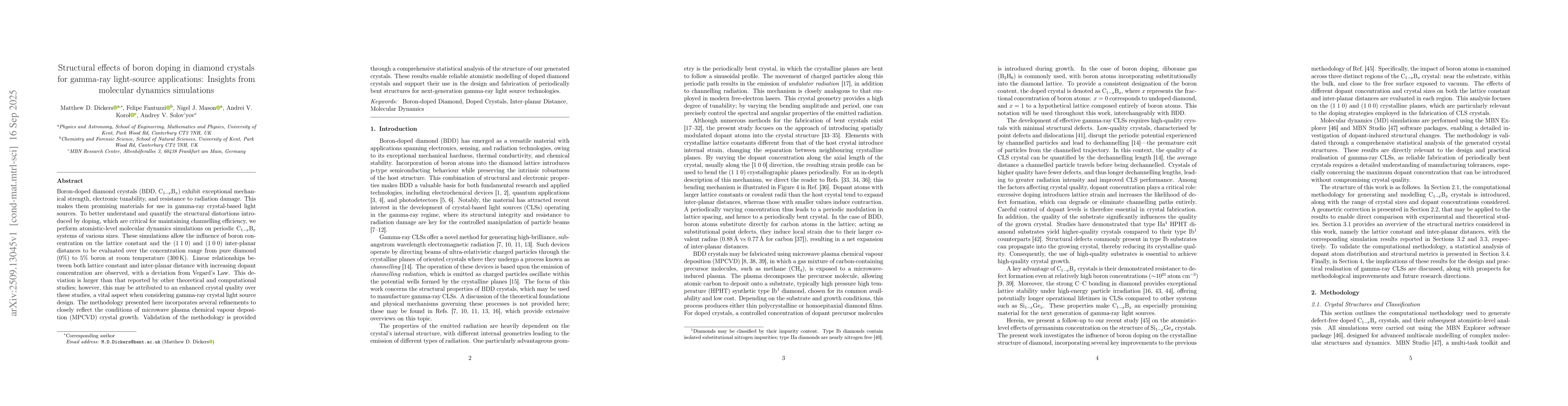 Thumbnail for Structural effects of boron doping in diamond crystals for gamma-ray
  light-source applications: Insights from molecular dynamics simulations