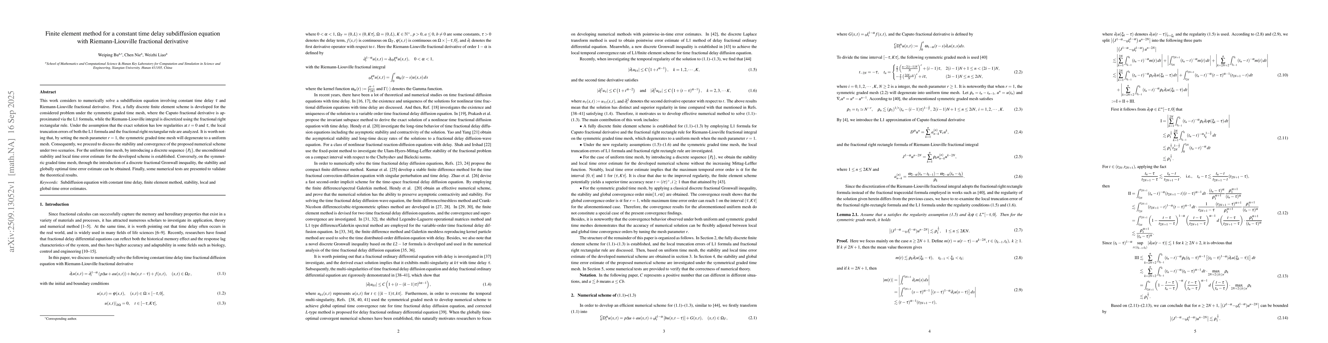 Thumbnail for Finite element method for a constant time delay subdiffusion equation
  with Riemann-Liouville fractional derivative