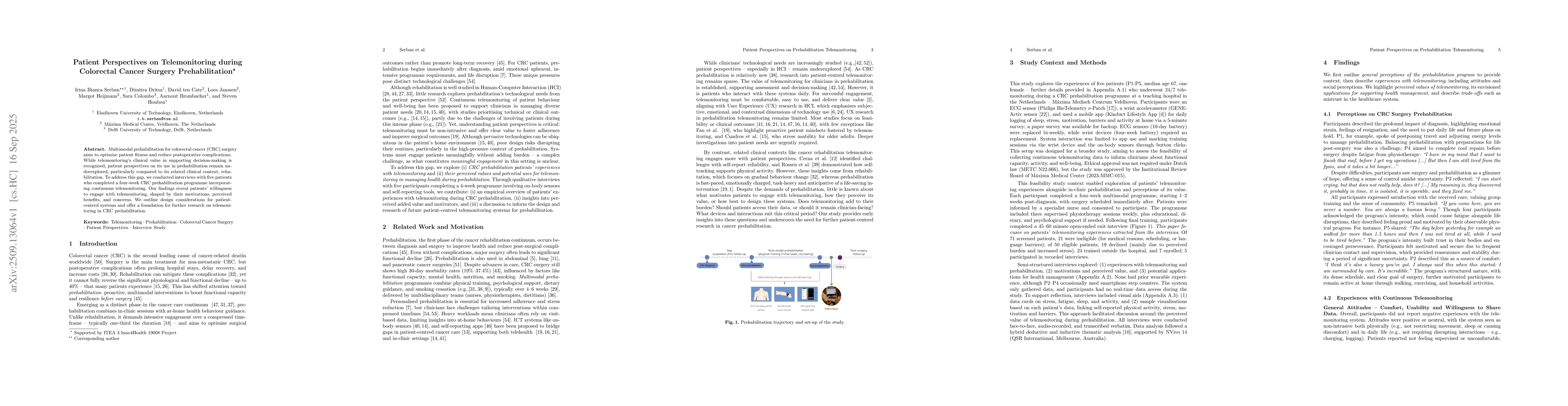 Thumbnail for Patient Perspectives on Telemonitoring during Colorectal Cancer Surgery
  Prehabilitation