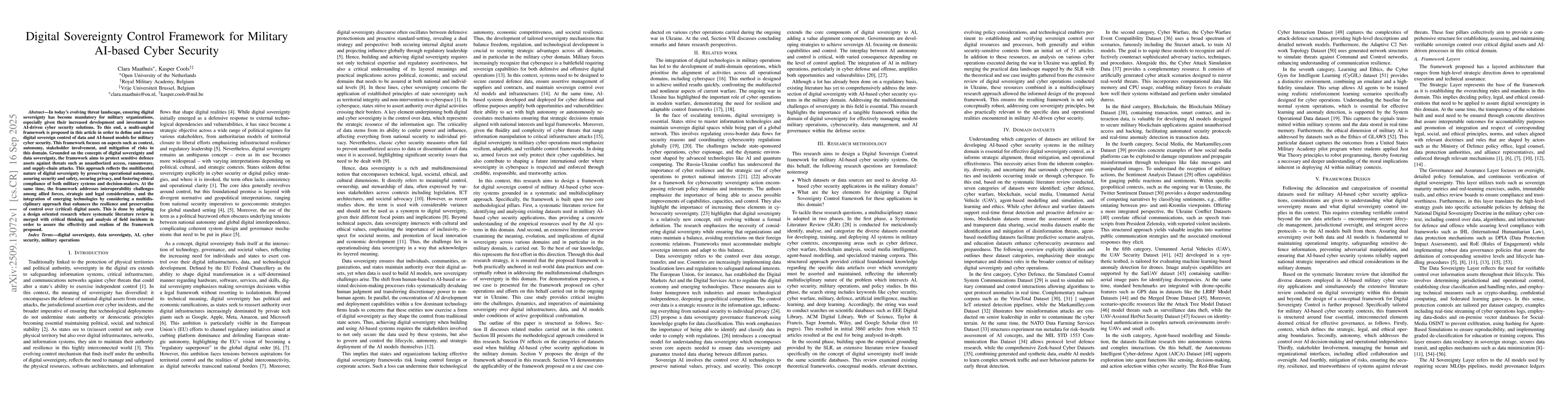 Thumbnail for Digital Sovereignty Control Framework for Military AI-based Cyber
  Security