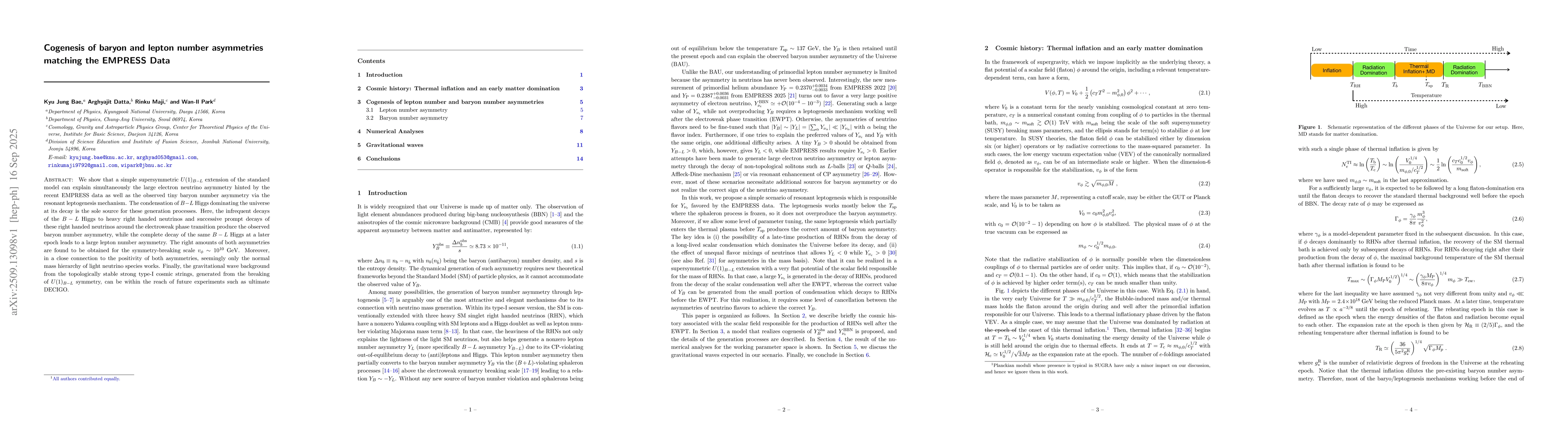 Thumbnail for Cogenesis of baryon and lepton number asymmetries matching the EMPRESS
  Data