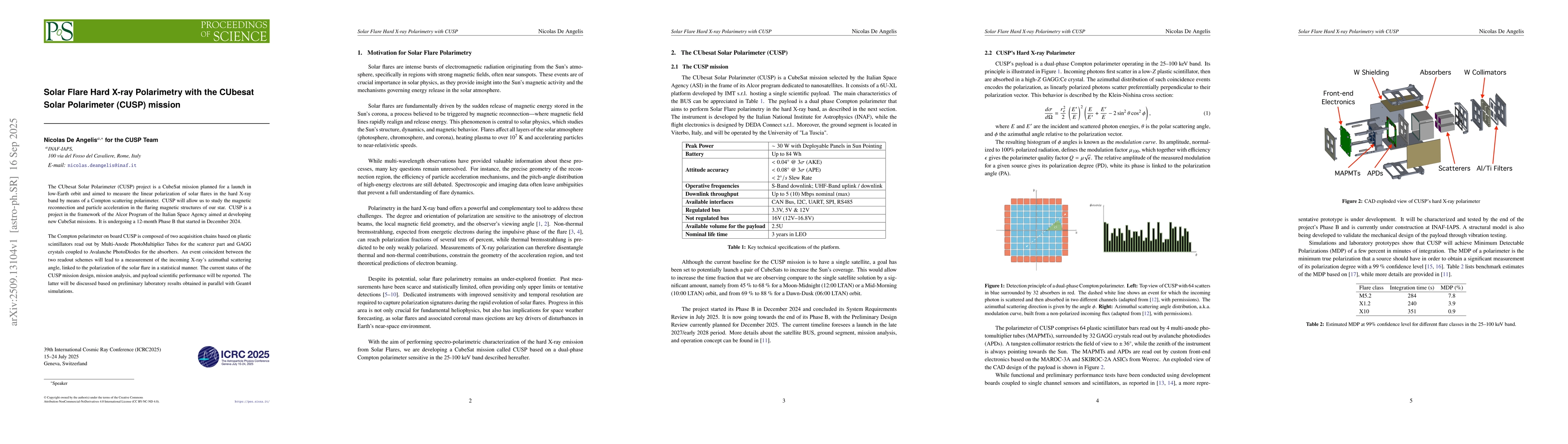 Thumbnail for Solar Flare Hard X-ray Polarimetry with the CUbesat Solar Polarimeter
  (CUSP) mission