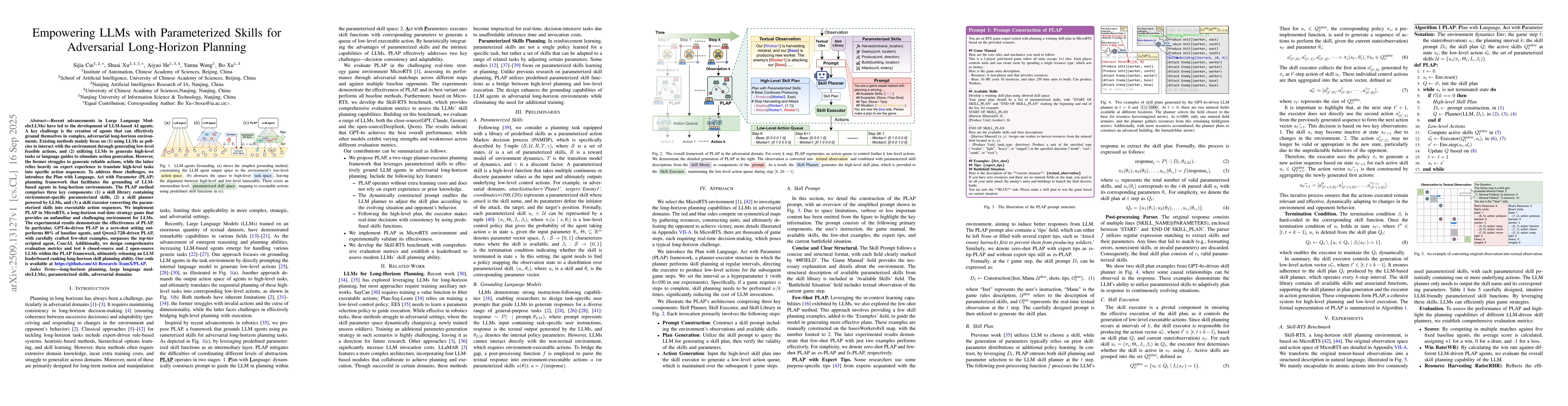 Thumbnail for Empowering LLMs with Parameterized Skills for Adversarial Long-Horizon
  Planning