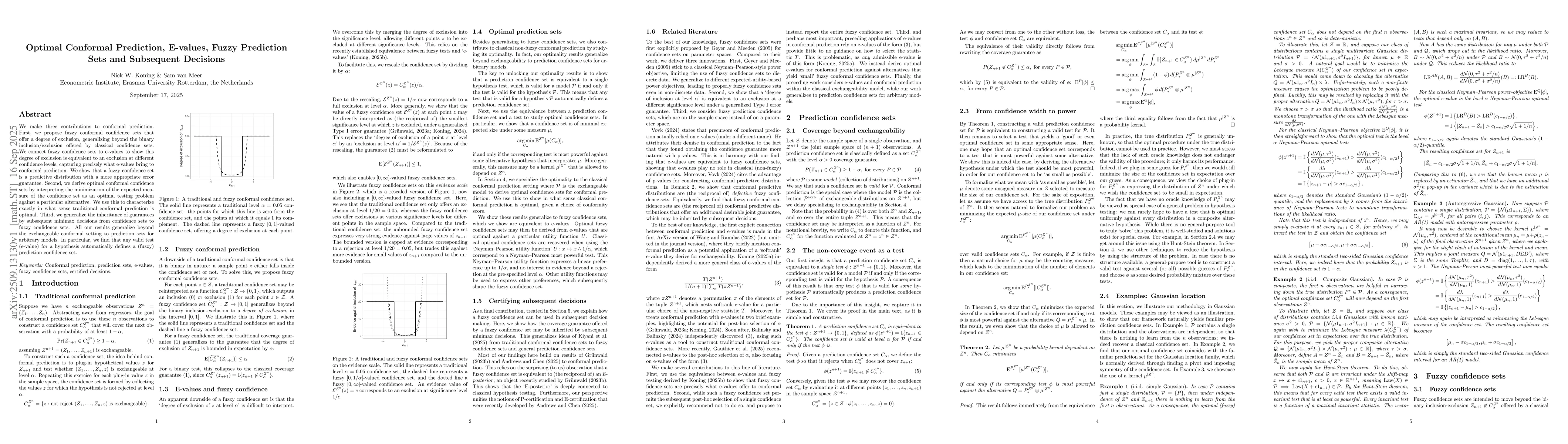 Thumbnail for Optimal Conformal Prediction, E-values, Fuzzy Prediction Sets and
  Subsequent Decisions