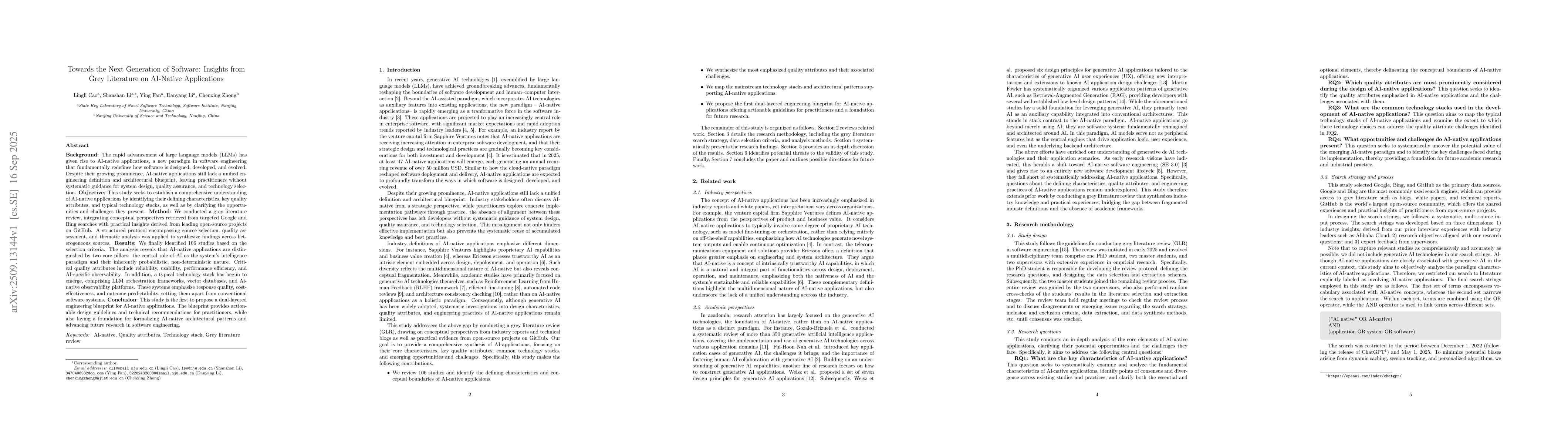Thumbnail for Towards the Next Generation of Software: Insights from Grey Literature
  on AI-Native Applications
