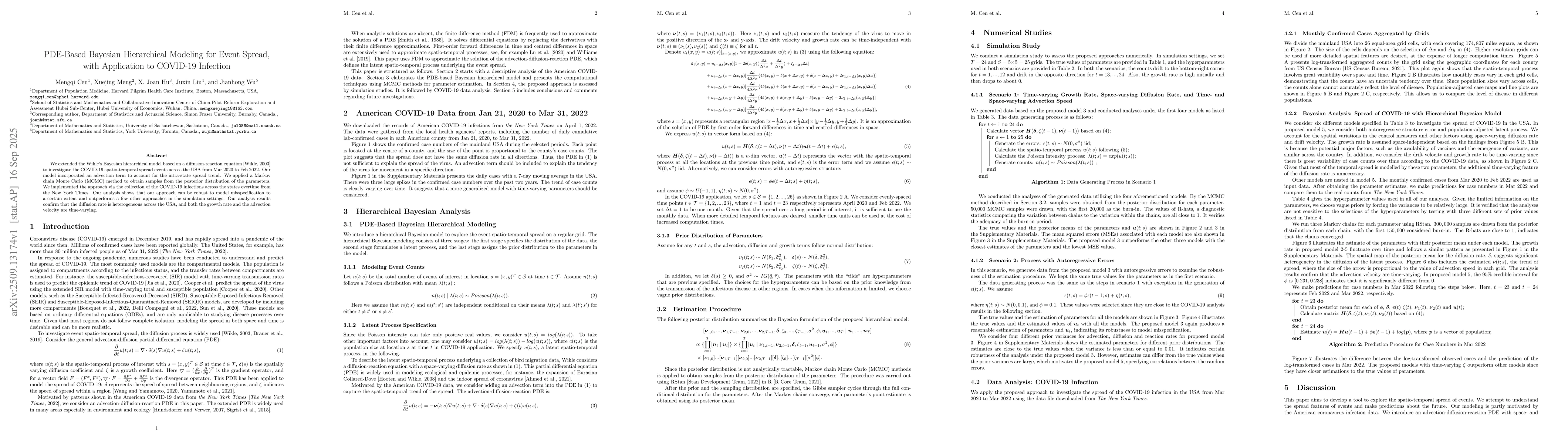 Thumbnail for PDE-Based Bayesian Hierarchical Modeling for Event Spread, with
  Application to COVID-19 Infection