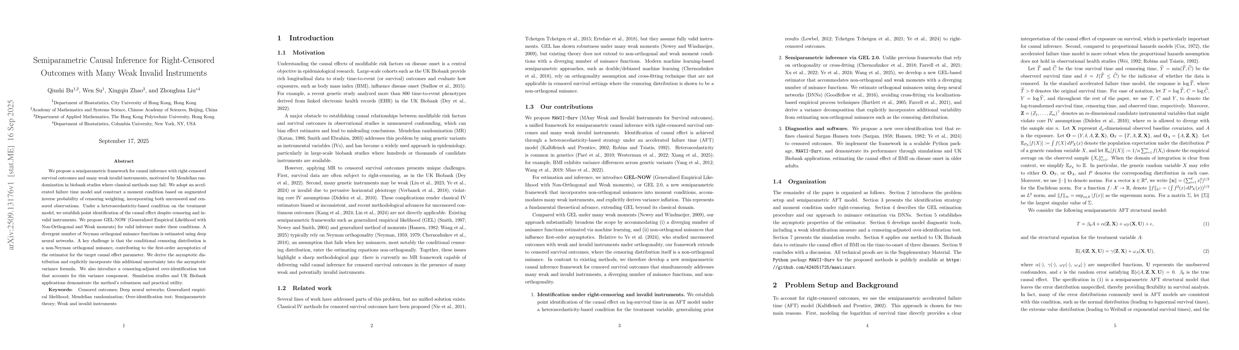 Thumbnail for Semiparametric Causal Inference for Right-Censored Outcomes with Many
  Weak Invalid Instruments