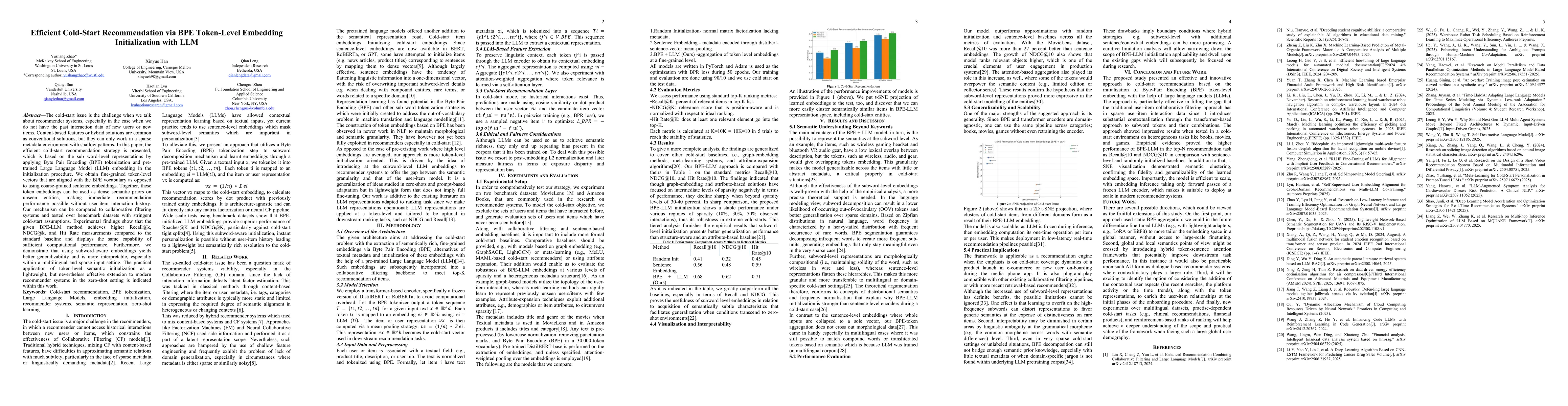 Thumbnail for Efficient Cold-Start Recommendation via BPE Token-Level Embedding
  Initialization with LLM