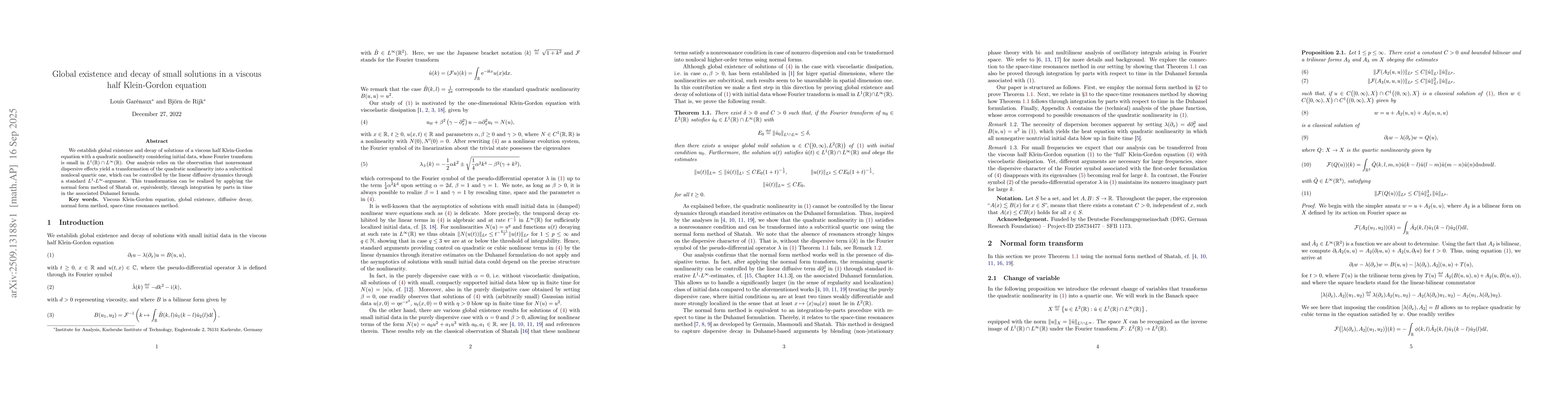 Thumbnail for Global existence and decay of small solutions in a viscous half
  Klein-Gordon equation